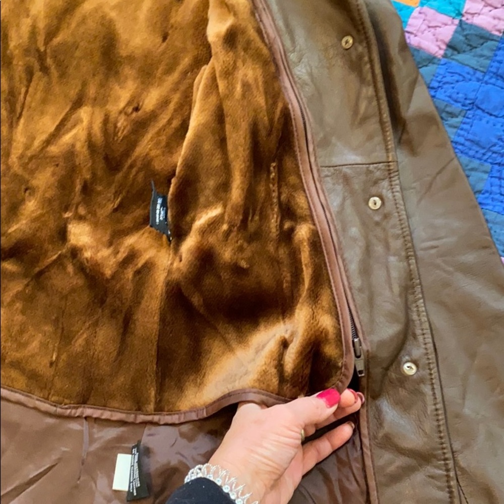 EUC BROWN LEATHER JACKET SMALL BROWN LEATHER COAT - Picture 12 of 16